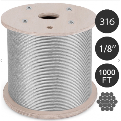 3/16" X 500', 7x19, Type 316 Stainless Steel Cable Reel stainless steel wire